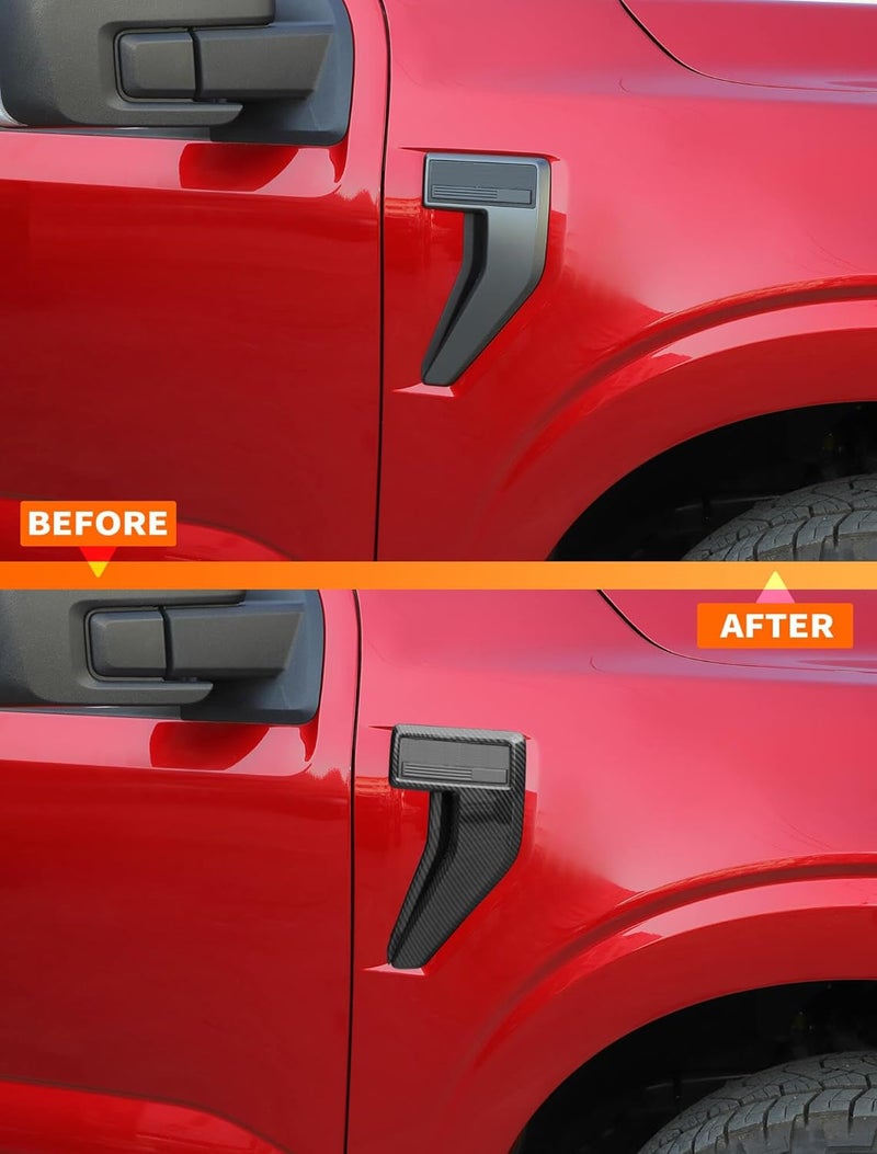 Savadicar 2-Piece Carbon Fiber Finish Fender Vent Trim Cover for 2021-Present Ford F150, Side Emblem Surround Overlay Accent, Exterior Styling Upgrade Accessories - Image 5